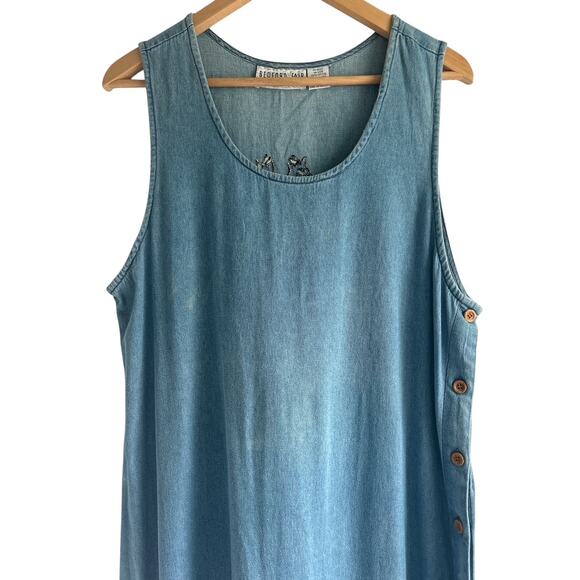 Vintage Bedford Fair Size Large 100% Cotton Giraffe‎ Denim Chambray Maxi Dress - Picture 3 of 6